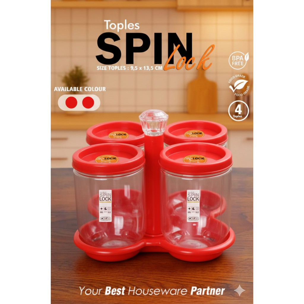 (GS) Toples Spinlock Lollipop + Nampan Putar /  Toples Set dengan Nampan Putar / Toples Plastik Beni