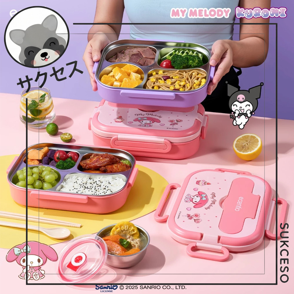 Kotak Makan Siang Stainless Steel Ecentio - 1L  Kuromi, Melody | Ecentio Lunch Box Stainless Steel