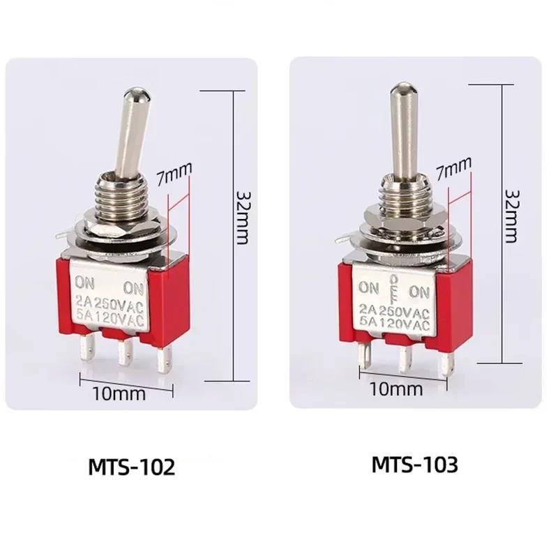 10Pcs MTS102 MTS203 Micro Switch 6mm Miniature Switch ON-OFF-ON Toggle Switch Single Pole 3Pin 6Pin 
