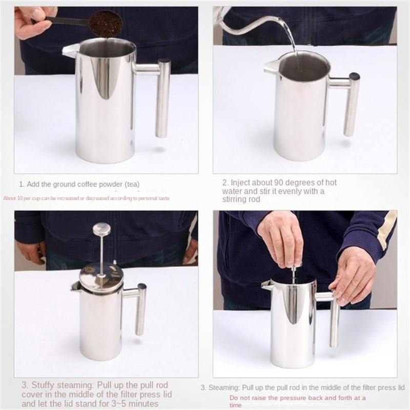 French Press Coffee Pot Doublelayer Stainless Steel Coffee Pot ulation Tea Maker French Press Coffee