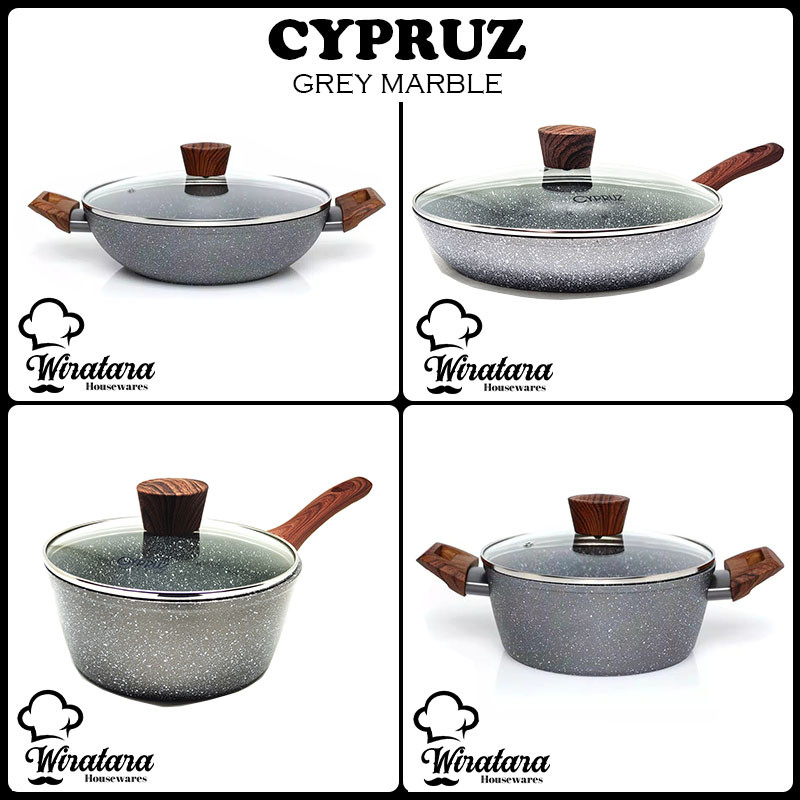 CYPRUZ Grey Penggorengan Keramik Anti Lengket | Panci Wajan Marble | Fry Pan | Wok Pan | Grill Pan |