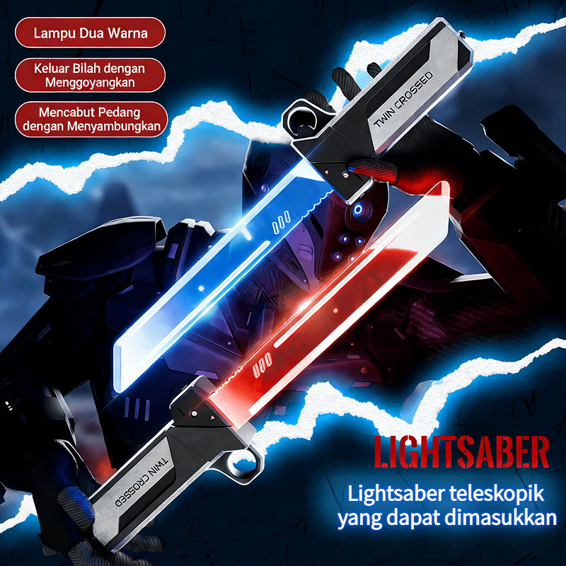 Mainan Lightsaber Dua Sisi/Mainan Pemancar Cahaya Anak/Mainan Pedang Teleskopik Anak Laki-laki