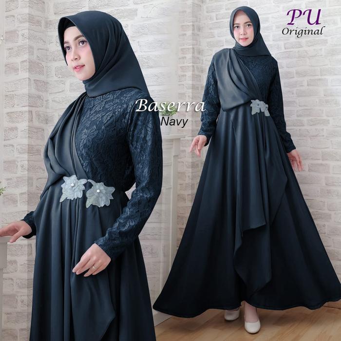 5855 Gamis biru dongker navy wanita Dress pesta fashion muslimah 5854 - BASSERA-NAVY