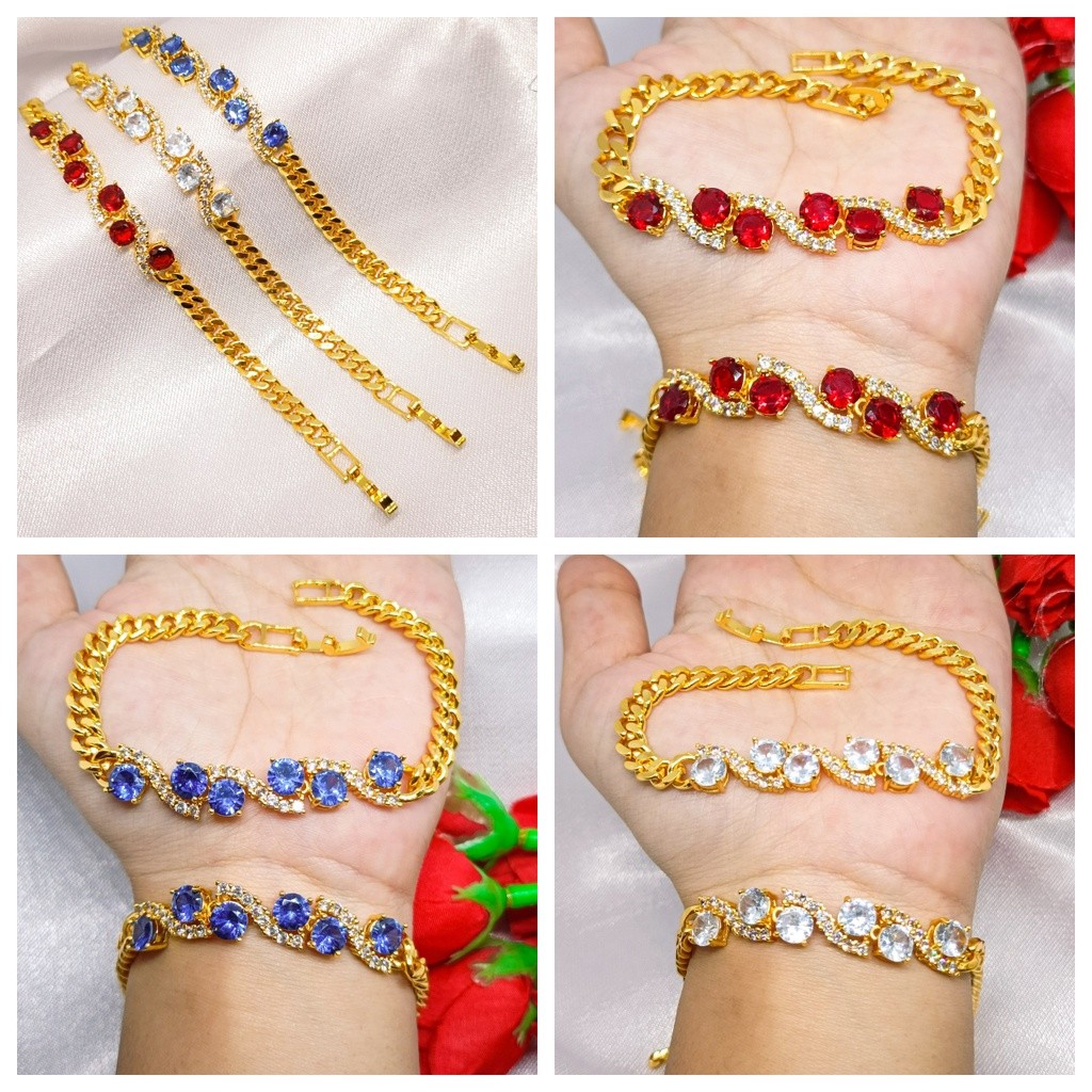Gelang Serut Diamond Rhinestone Adjustable Bracelet Gelang Serut Yang Bisa Disesuaikan lapis Emas 24