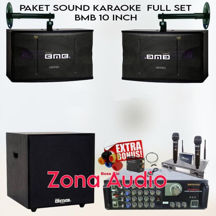 PAKET SOUND SYSTEM KARAOKE SET SPEAKER BMB 10 INCH + SUBWOOFER BMB 12 INCH AMPLIFIER BMB BLUETOOTH  