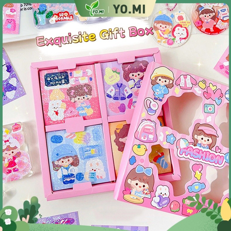 Kotak Stiker MOMO DIY 100 Lembar Stiker Berkilau Tanpa Ulang per Kotak Stiker Jurnal DIY Hampers Sti