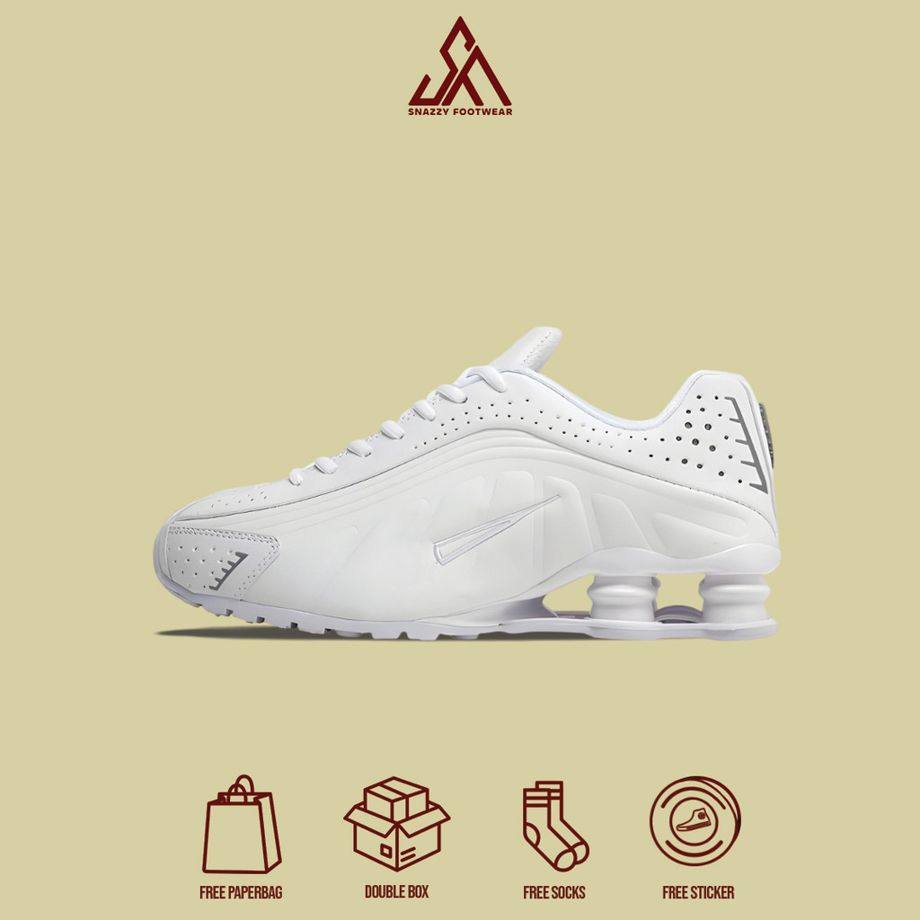Sepatu Sneakers NIKE SHOX R4 TRIPLE WHITE 100% Original Unisex
