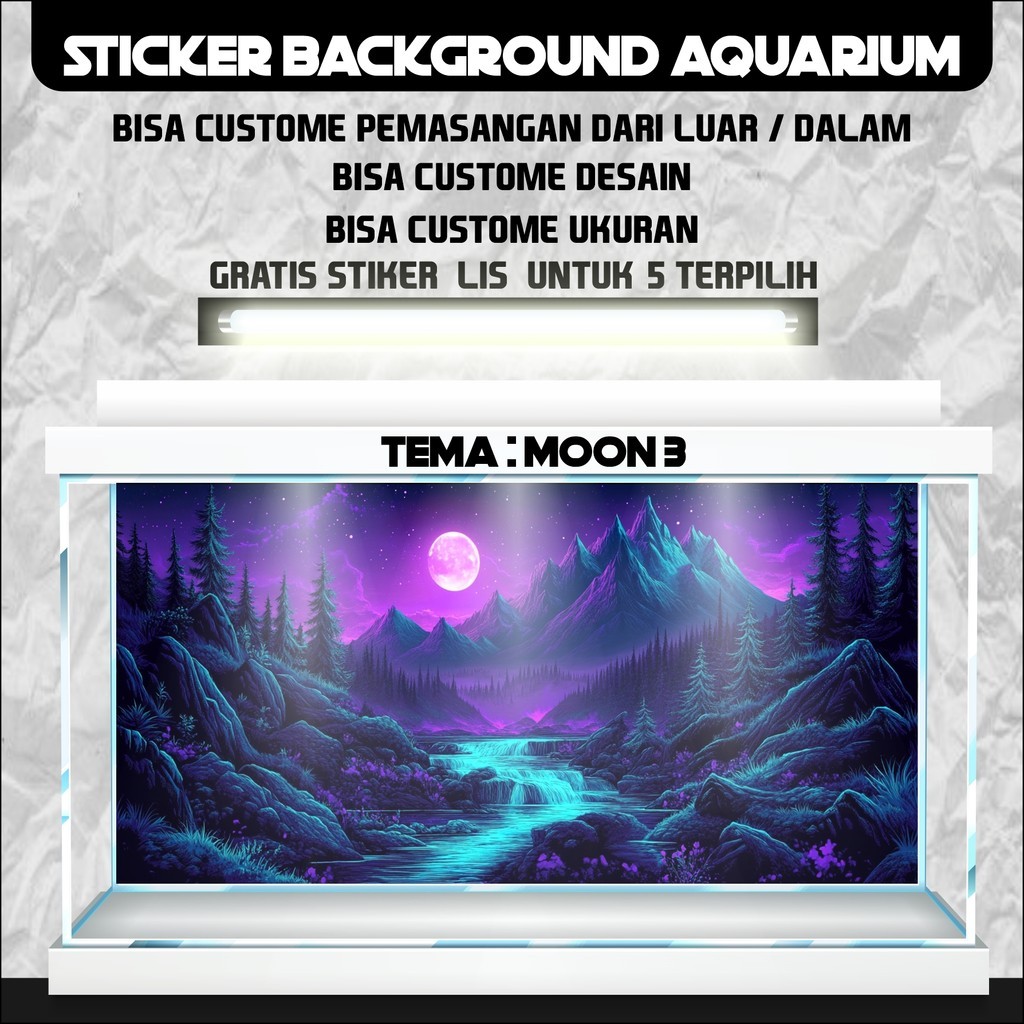 stiker wallpaper background aquarium 3d Bulan Moon 3