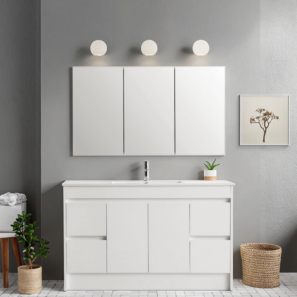 Modern Style Durable Water Resistant PVC Board Porcelain Integrated Basin Floor Stanng Bathroom Vani