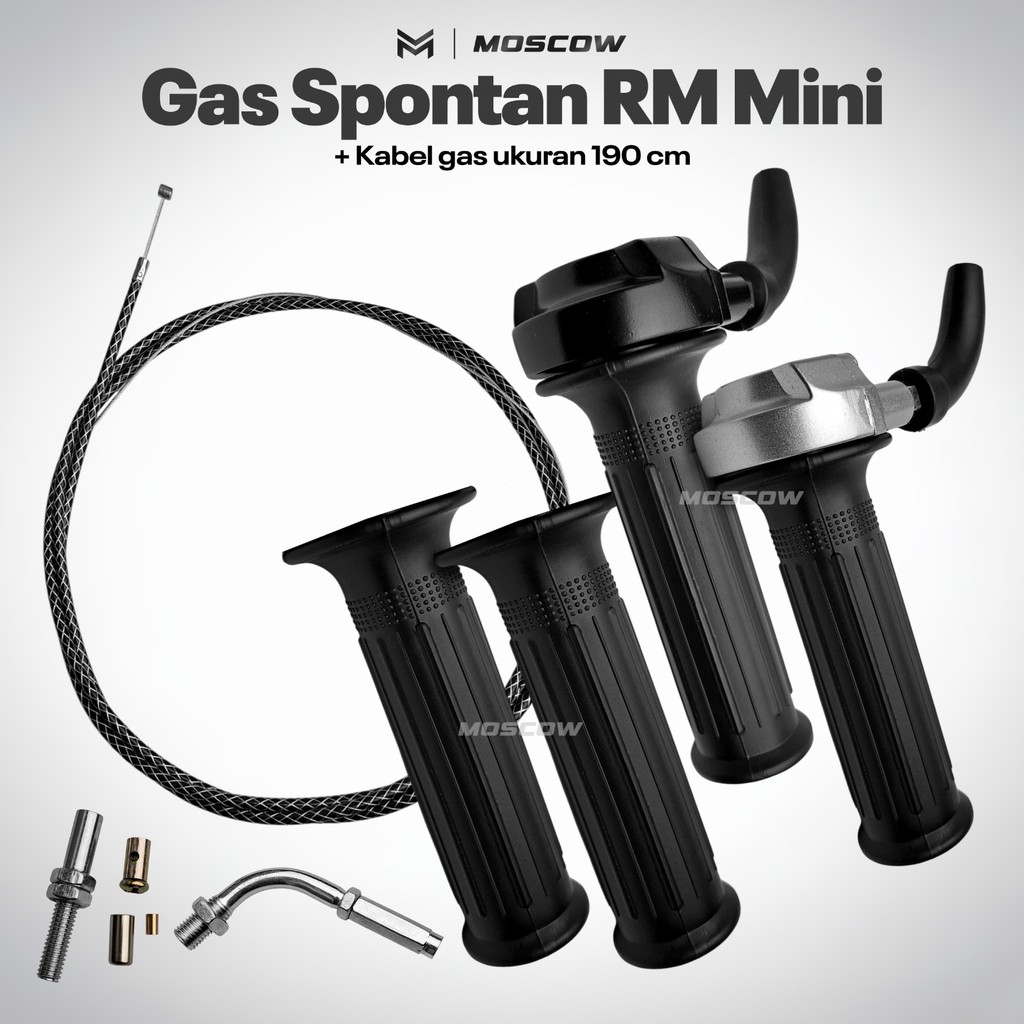 PAKET GAS SPONTAN MINI RM + SET GRIP KANAN KIRI + KABEL SERAT 190 CM HANDGRIP KARET GAS SPONTAN MOTO