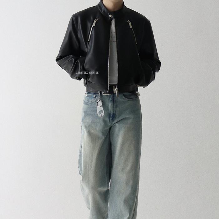 PROMO  JNK x JERI - Jaket Crop Boxy Pria Granger Mafia Semi Kulit Sintetis Viena PU Leather Jacket V