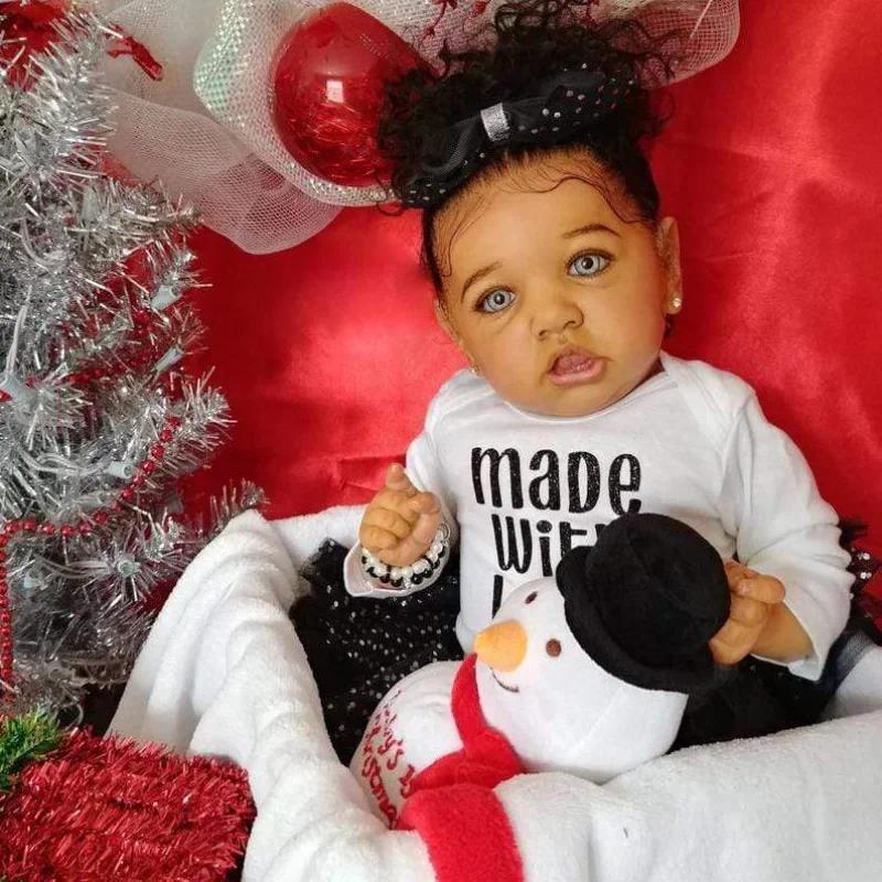 55Cm 21In Full Body Silicone Reborn Baby Doll Black Skin Finished Baby Realistic Newborn Dolls African Baby Girl Boy Doll