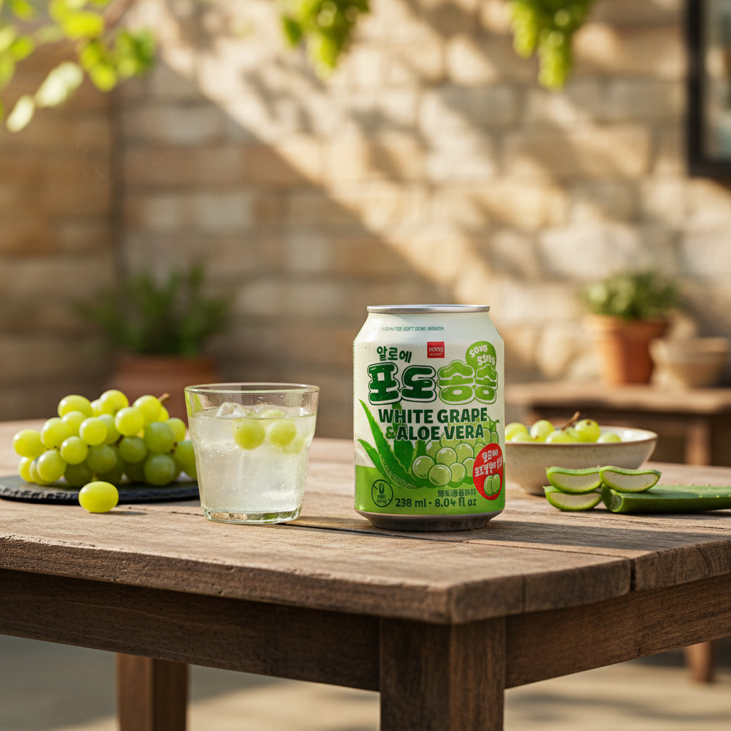 Wang White Grape & Aloe Vera Drink Can 238ml - Minuman Anggur Putih dengan Potongan Lidah Buaya Made
