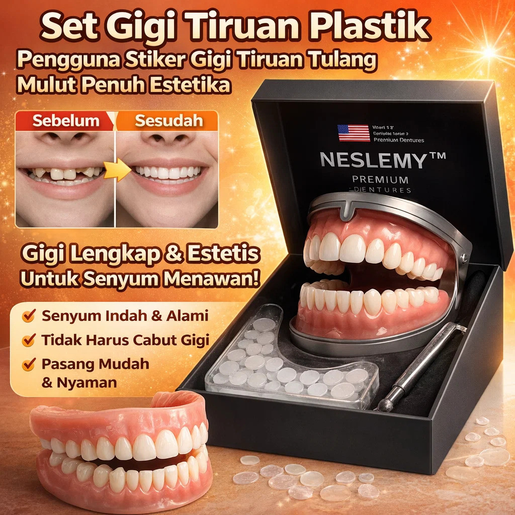 [Instan Putih Alami] Gigi Tiruan Kosmetik Lengkap Atas Bawah Plastik Tahan Lama / Gigi Palsu Plastik