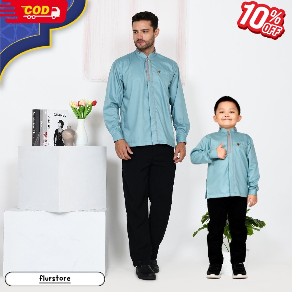 PROMO Koko Kemeja Couple Utsman Ayah Anak lengan panjang warna Biru Wardah