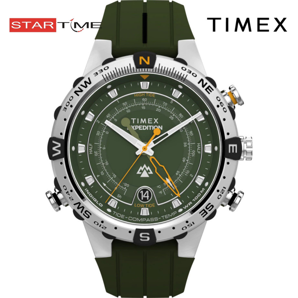 Jam Tangan Pria Timex TW2Y14400V5 Expedition Tide-Temp-Compass Green Dial Green Silicone Strap Origi