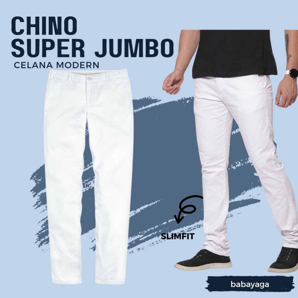KEKERUN Babayaga Celana Chino Putih Super Jumbo Pria - Celana Panjang Putih Slimfit