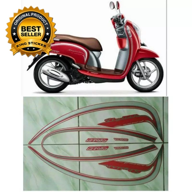 Stiker Striping Motor Scoopy Stylish 2015 2016 MERAH  Sticker Lis Body Standar