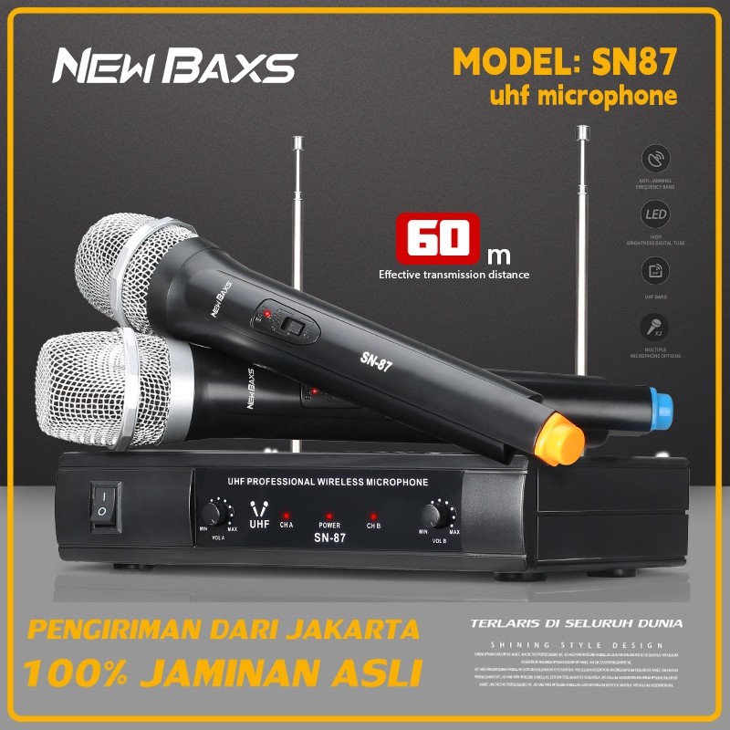 promo spesial NEW BAXS wireless microphone karaoke murah SN87 speaker karaoke 2 mic Genggam VHF Band