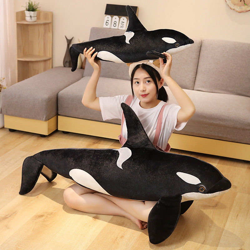 50cm-130cm Lifelike Orcinus Orca Black Whale Plush Toys Big Fish Cloth Doll Shark Stuffed Sea Animal
