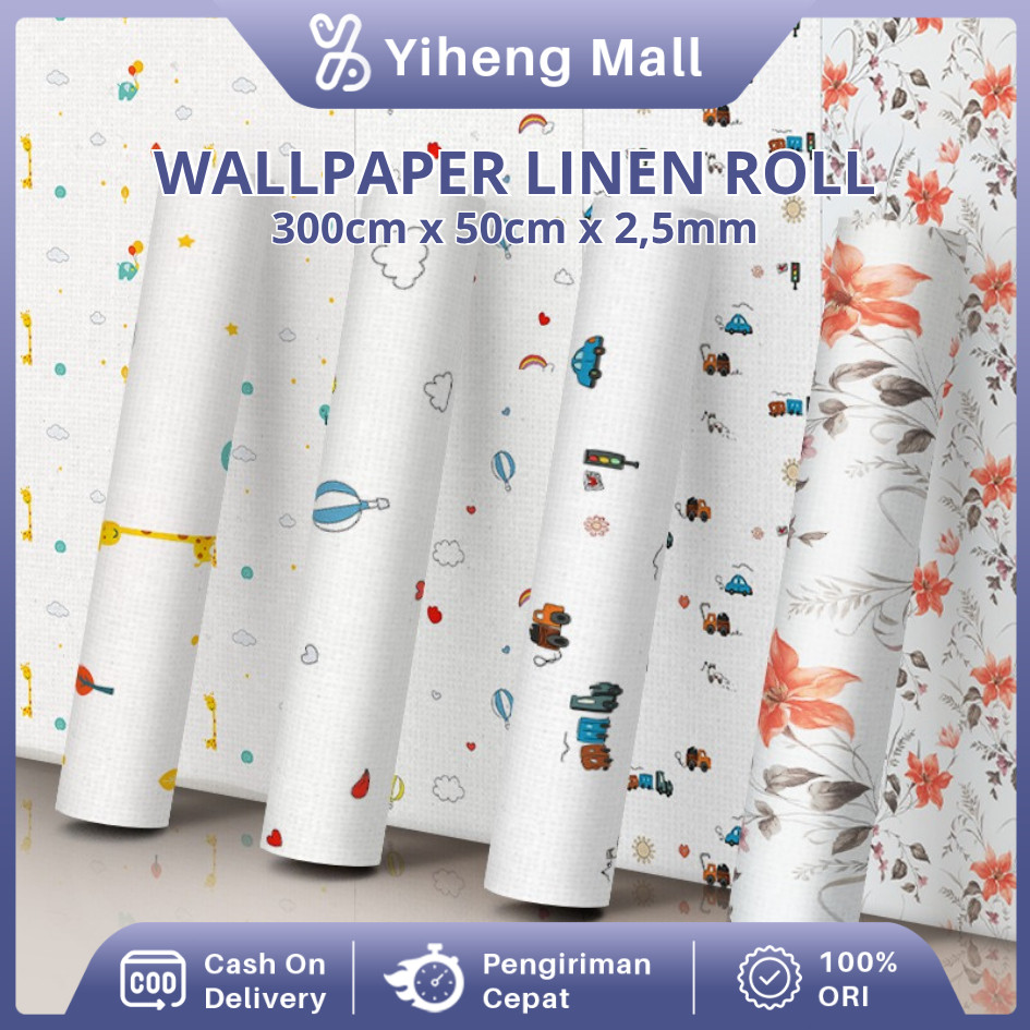 Xenlee WALLPAPER LINEN ROLL 50CMX300CM WALLPAPER LINEN ROLL 3D SEDERHANA MOTIF POLOS & MOTIF KARTUN 