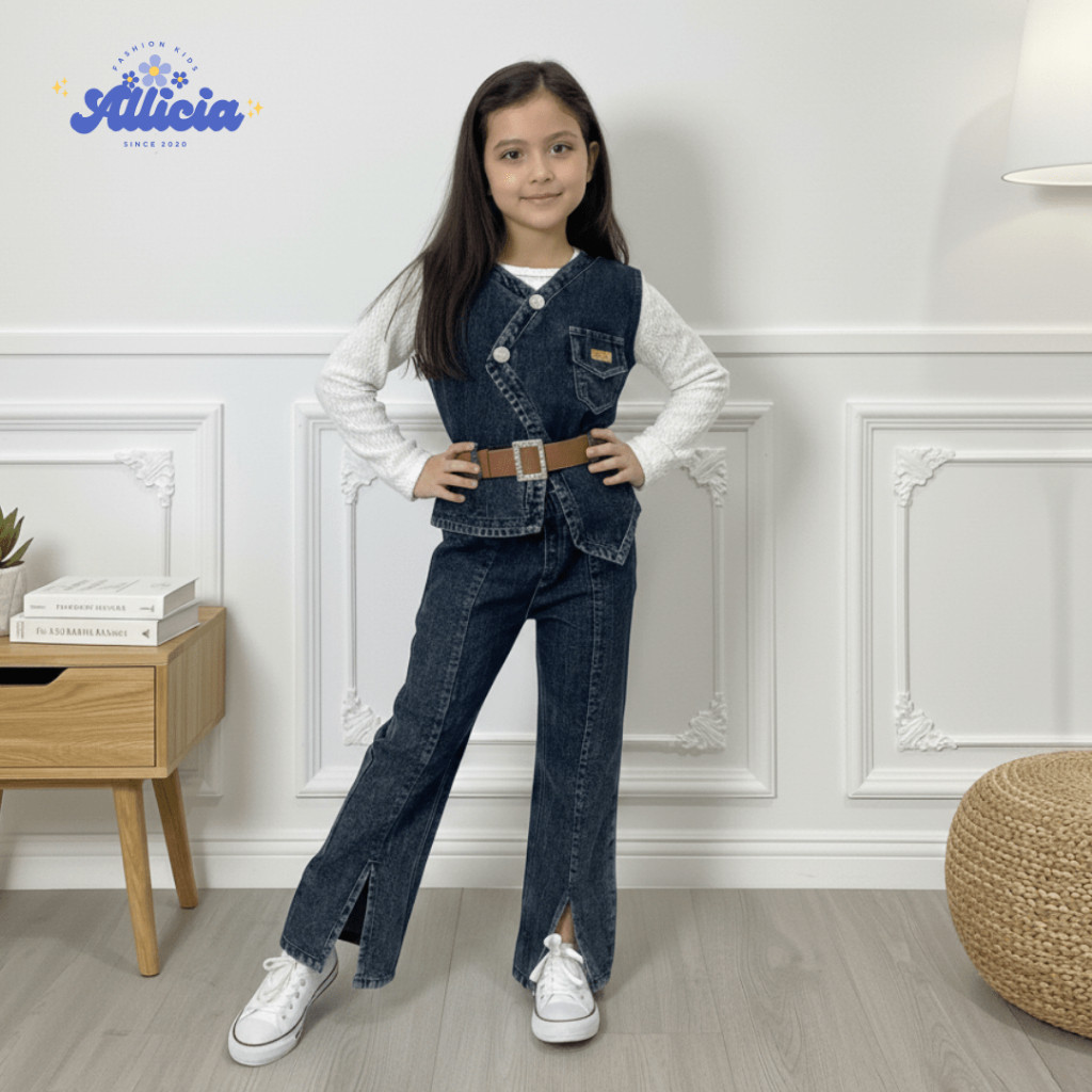 ALLICIAKIDS Setelan Jeans Rompi Lepas Anak Perempuan Usia 3-10 Tahun Oneset Anak Cewek COD