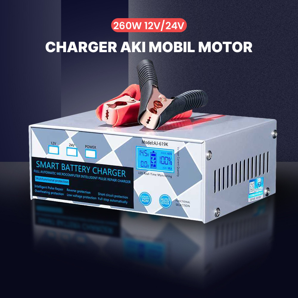 Charger Aki 12v - 24v 20A Smart Battery Charge 12 Volt - 24 Volt 20 Ampere Cas Aki