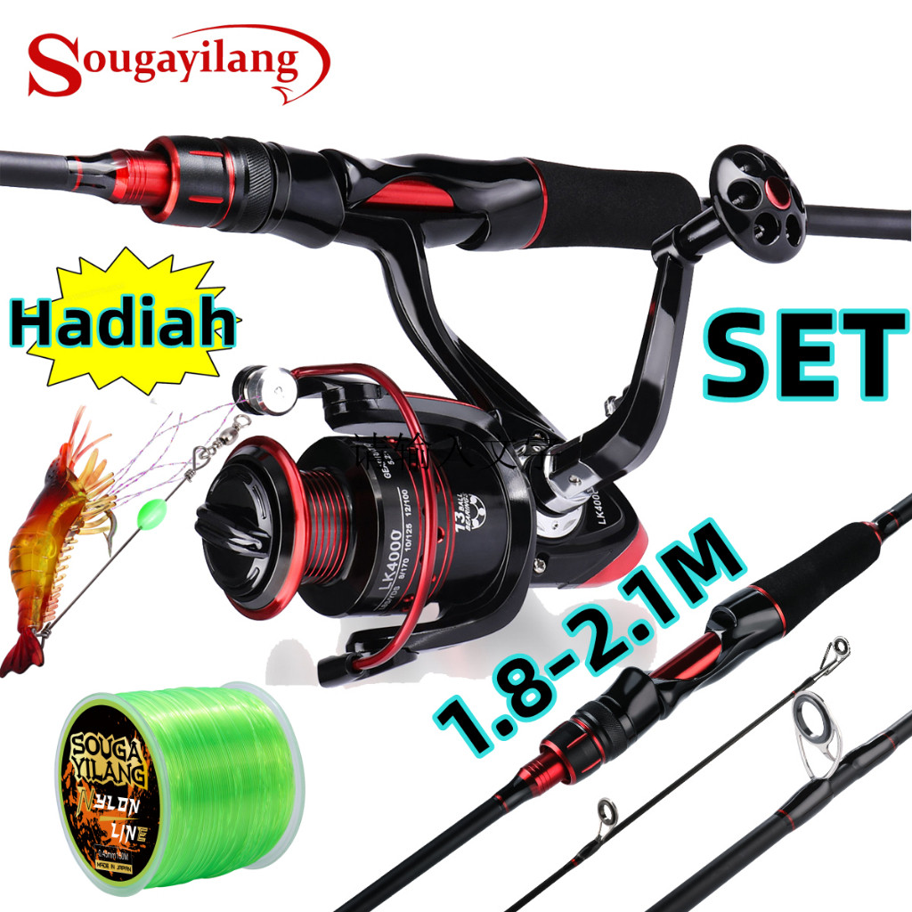 Sougayilang 1.8-2.1M Joran Pancing Set Reel Pancing Pancingan Set Lengkap 2 Bagian 13BB 5.2:1
