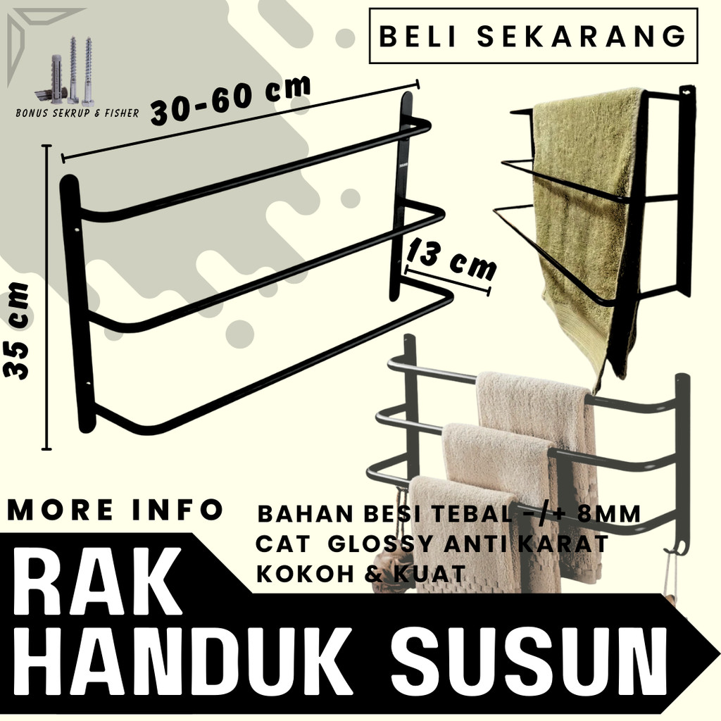 Gantungan handuk 3 susun / Rak handuk kamar mandi 3 susun / gantungan handuk tempel dinding