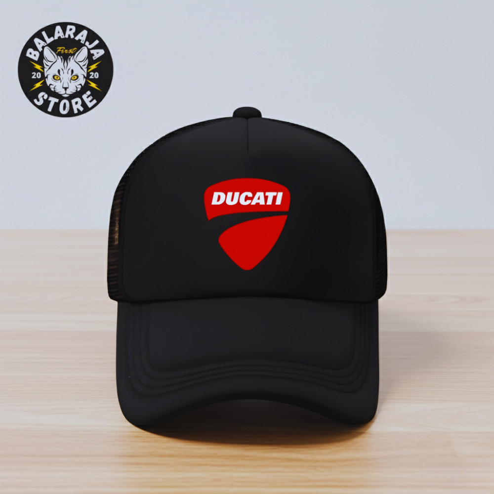 Topi Trucker Ducati Topi Jaring Premium Unisex Hitam Motor Ducati
