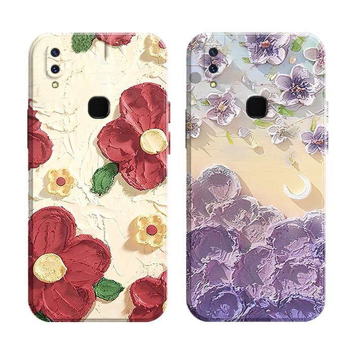 Softcase  Vivo Y93 Y91 Y95 - Case Motif Bunga - Anti Slip - 1, Y93+FINGER