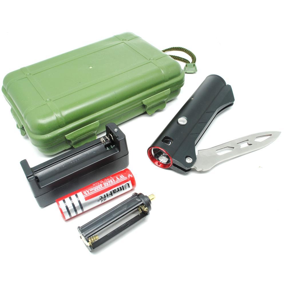 Pisau Lipat 2 in 1 Knife Survival Tool with Senter LED