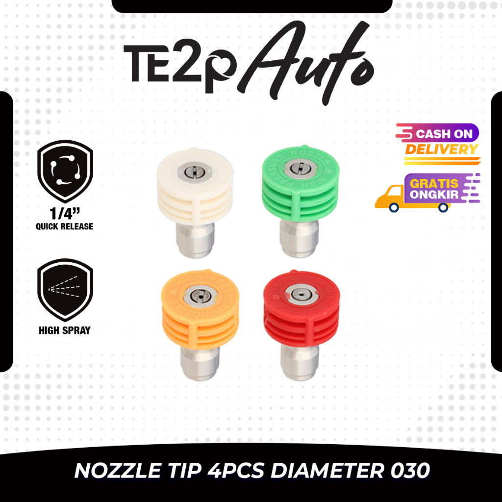 LASSPARK - Te2p Auto Nozzle Tip Set 4pcs Mode Semprot 0° 15° 25° 40° Quick Release 1/4" Adaptor Size