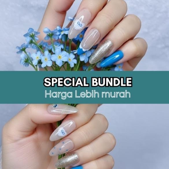 (5box )(K.3197)Paket grosir paket kuku palsu,24 pcs Kuku Palsu Modern Look blue/dani m dengan Lem Ha