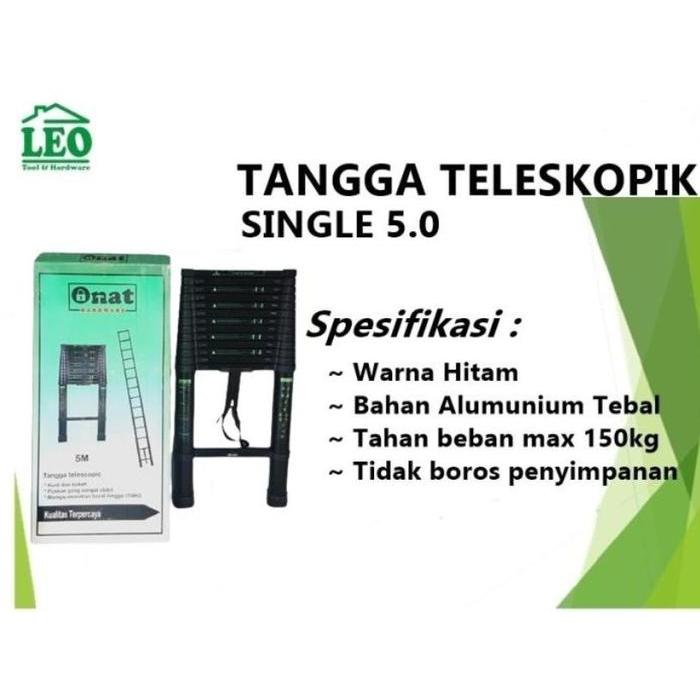 Tangga Lipat Aluminium Teleskopik 5 M Single Telescopic Ladder 5 M Black Portable ONAT