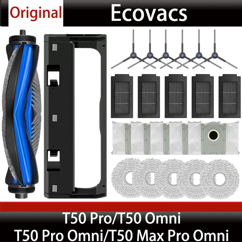 Original Ecovacs T50 Omni Vacuum Cleaner Accessories, T50 Pro Omni Dust Bags, Side Brushes, Mops, an