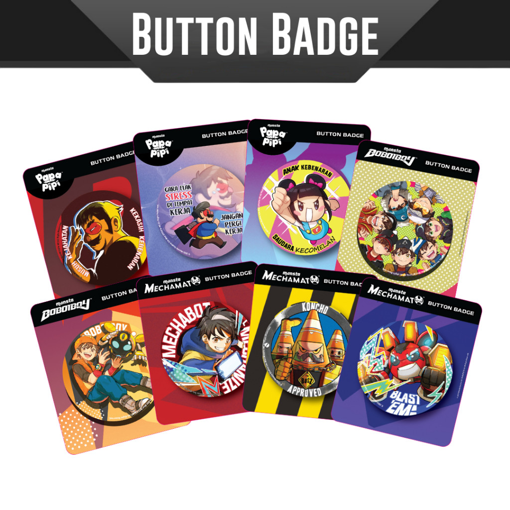 Pin Bros Bulat Baju tas Topi Monsta Button Badge BoBoiBoy Mechamato Papa Pipi original import malays