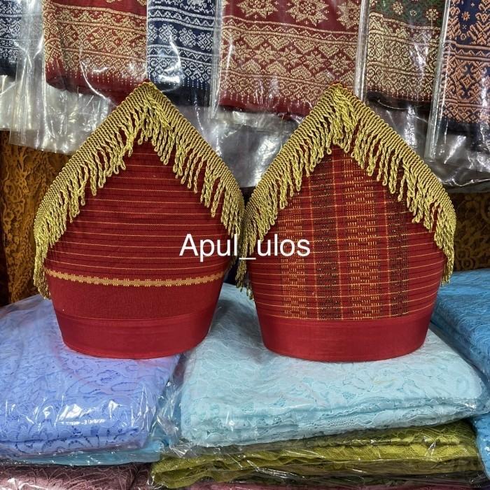 (Maison Femme) Topi ulos ragihotang merah gold Topi batak Topi laki laki benang emas