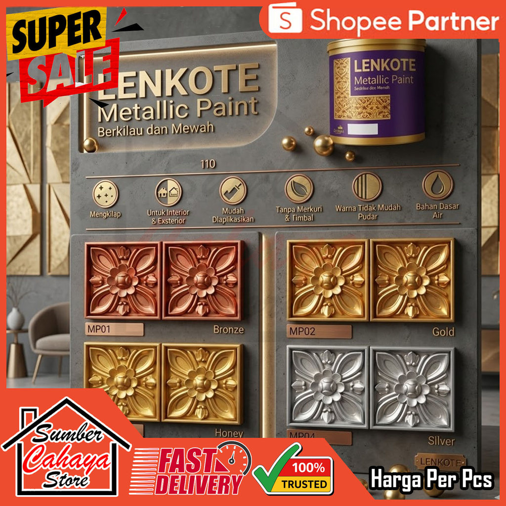 Cat Tembok Dekorasi Metalik 0,75 Liter L Lter Ltr AVIAN BBrands Lenkonte Homedeco Water Based Metall