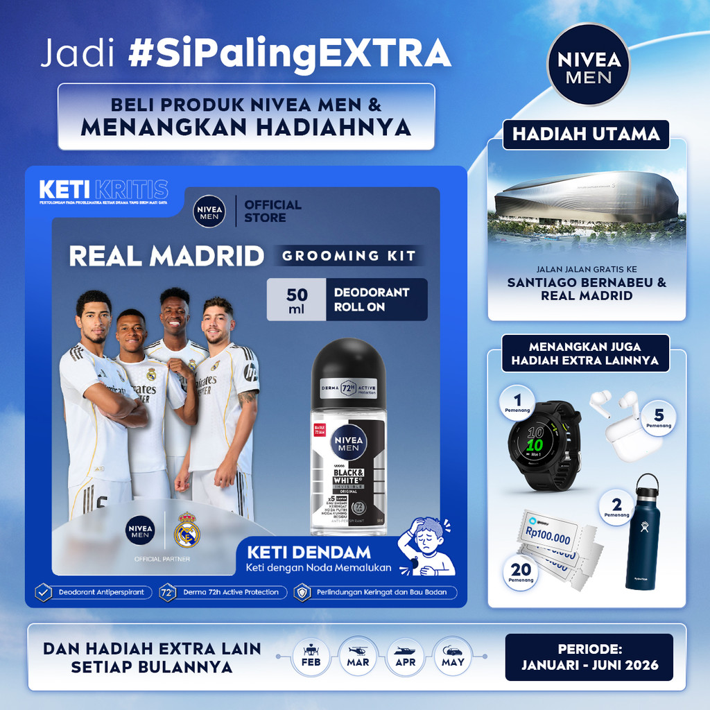 NIVEA MEN Deodorant Roll On Black & White Invisible Original 50ml - Deodoran pria melawan bakteri ke