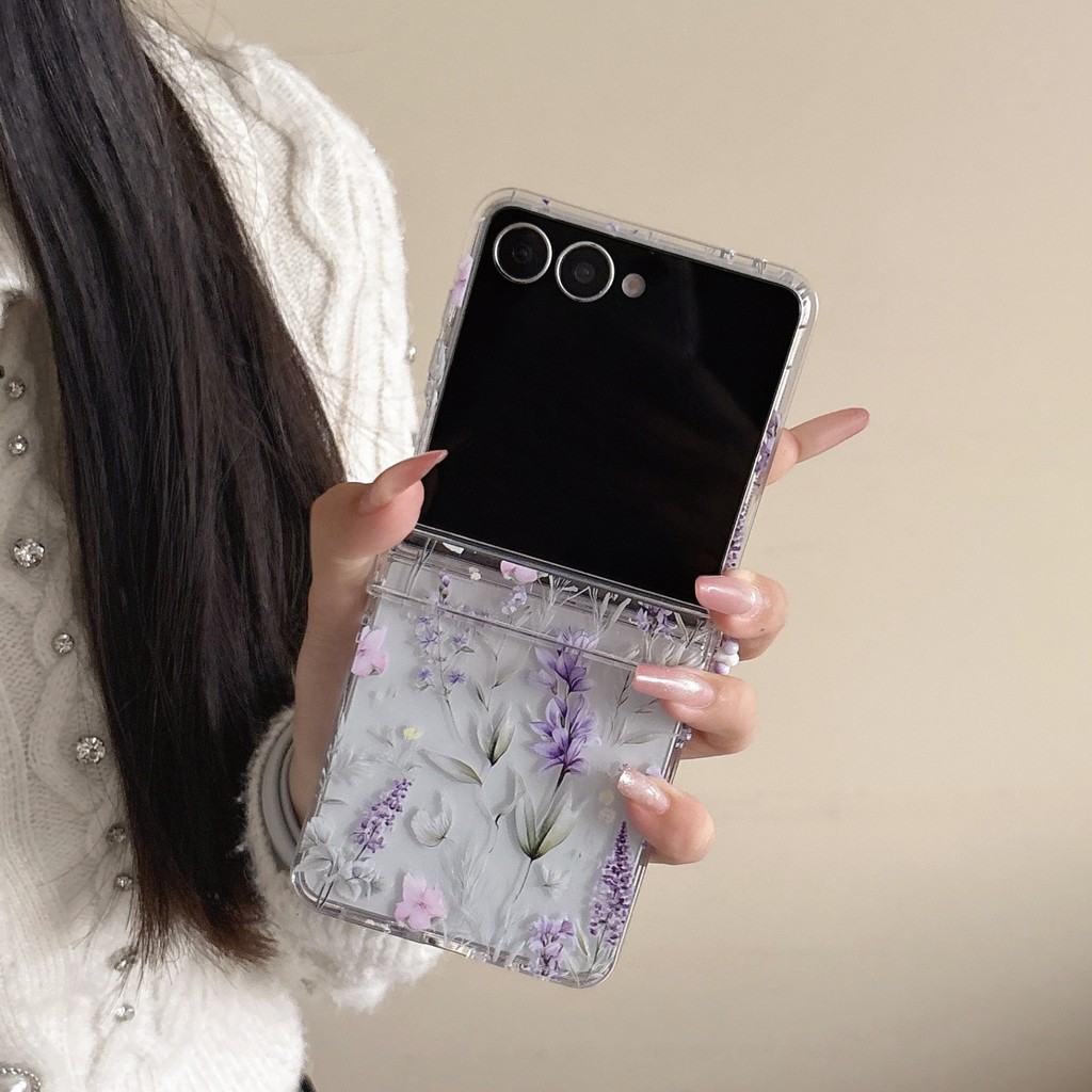 Cute Frosted Flower Lavender Case For Samsung Z Flip6 Z Flip5 Z Flip7 Z Flip4 Folding Phone Cover