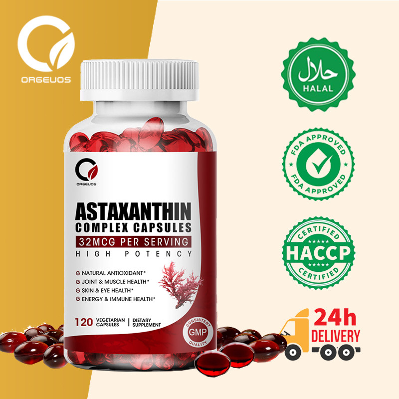 Orgeuos Suplemen Astaxanthin Berisi (Minyak Ikan,Minyak Krill) Kesehatan Kulit, Otak, Kardiovaskular