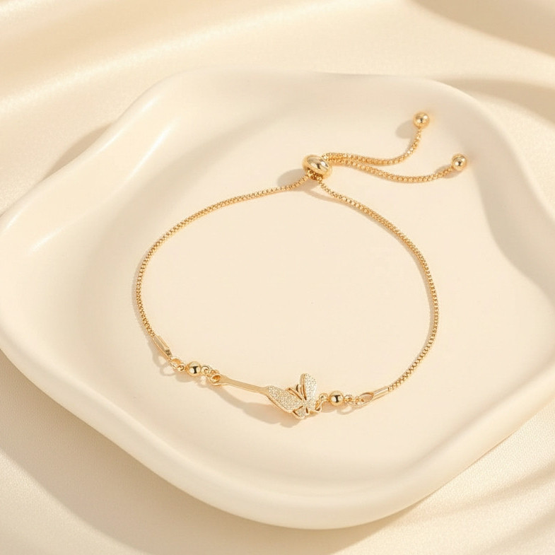 Lanme Jewelry Gelang Serut Korea Model Kupu Ori Titanium Anti Luntur Aksesoris Tangan Wanita Stylish