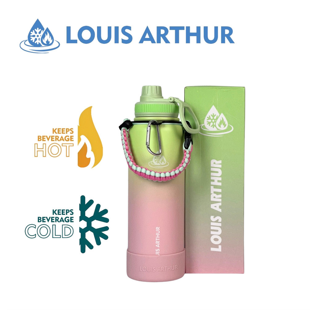 LOUIS ARTHUR  Botol Air Portabel 304 Stainless Steel Olahraga dengan Pegangan Insulasi Vakum