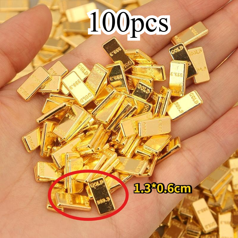 100PCS Emas Batangan Palsu Kecil Bahan Paduan Mini Fake Gold Bar Untuk Props Hiasan Feng Shui Rumah