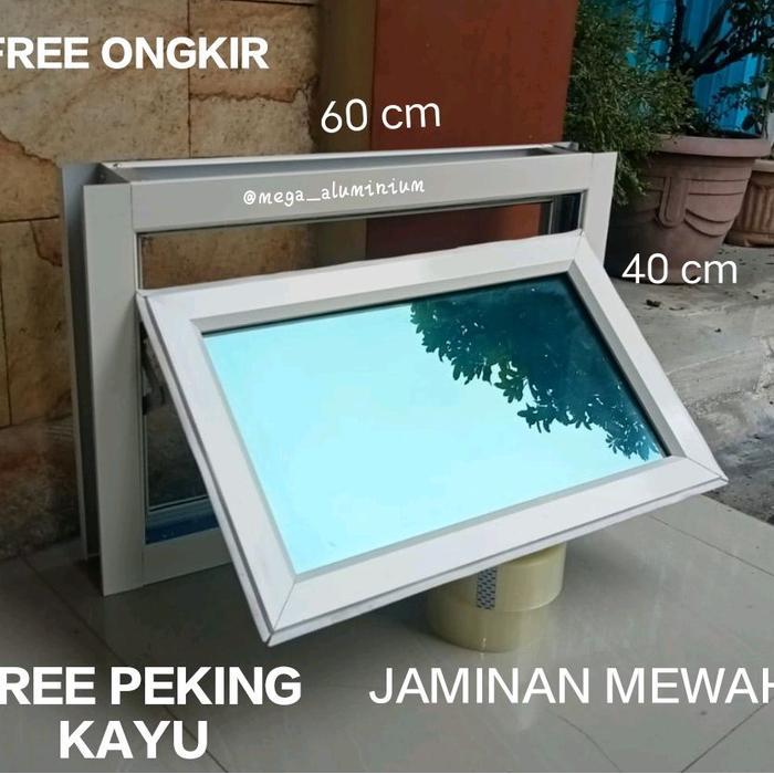 Jendela aluminium bovenli 60X40 jendela mewah satu set tinggal pasang - RANGKA HITAM, KACA HITAM/RIB