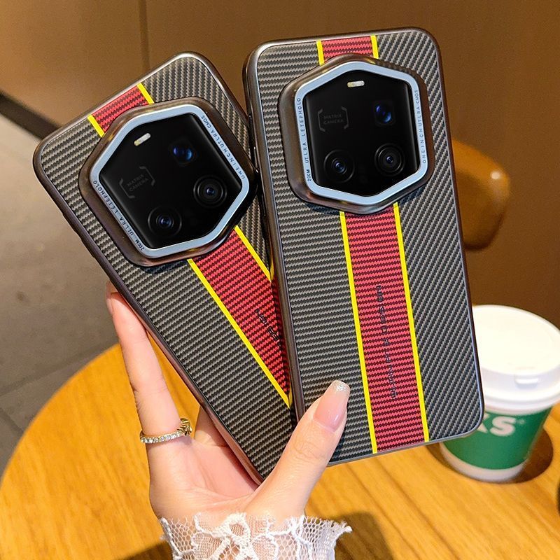 Casing Ponsel Anti Guncangan Motif Serat Karbon Warna Merah Kuning Cocok untuk Honor Magic 70 RSR, C