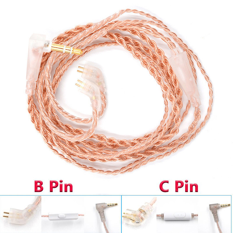 KZ Earphones Cord 8 Strands Gold Silver & Copper Cube Mixed Upgrade Cable Headset Wire B/C Pin For E