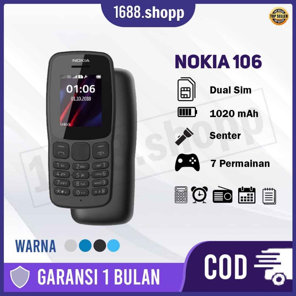 Nokia 106 Dual SIM 2018 Bahasa Indonesia Baterai Awet Baru Original Fullset Garansi 1 Tahun Murah
