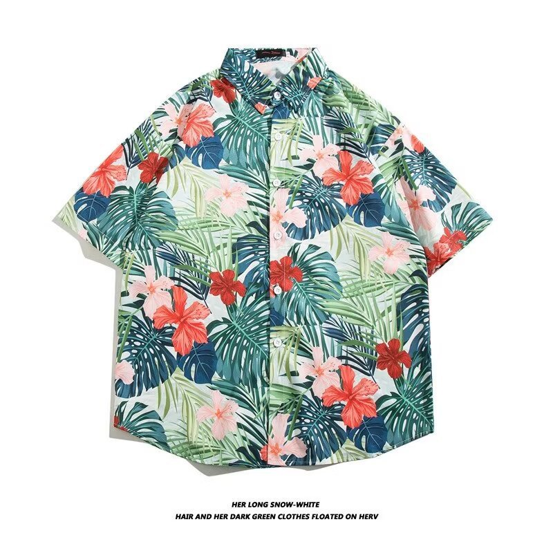 [Katun Unisex COD] Asia Tenggara Ice Silk Flower Shirt Pria Summer Trend Brand Printed Shirt Kaos Je